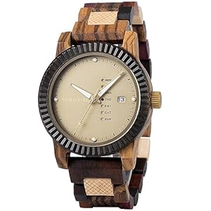 2win Wooden Watches for Men with Luxurious Colorful Wood Watch Band Week Date Quartz Handmade Colorful Wooden Watch for Men