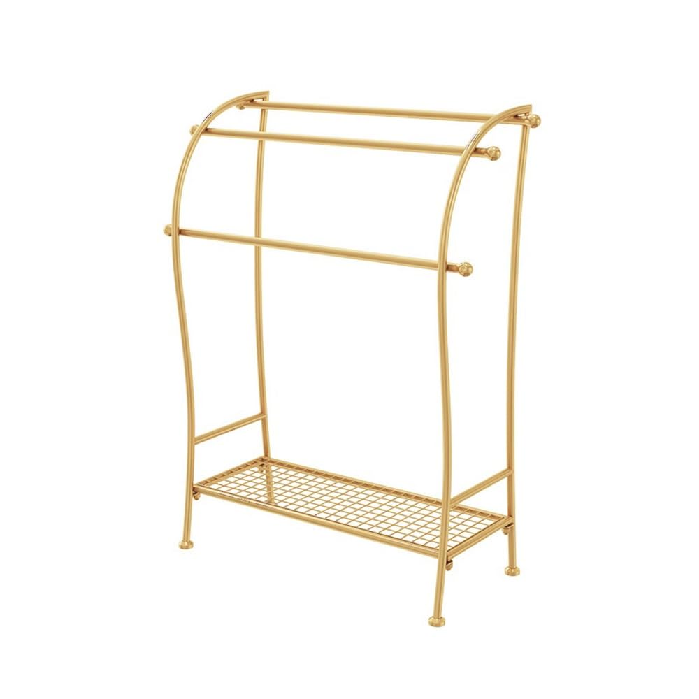towel rail Bathroom Towel Rack Floor-standing Clothes Hanger Punch-free Household Storage(Gold)
