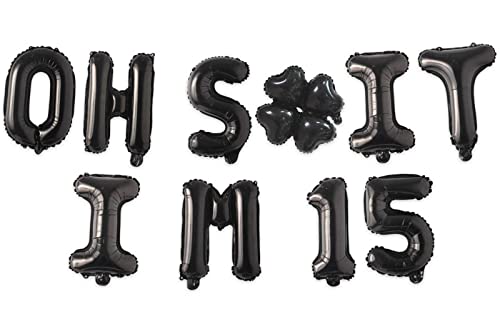 Image of Oh I'm 15! Latex Balloons 16 Inch Black Hallo Fifteen Cheers to 15 Years Old Theme Decor for Man Woman Happy 15th Birthday Party Photo Studio Prop Flag Decorations Favors Supplies