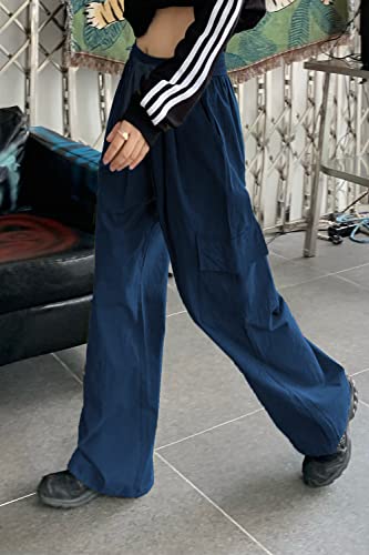 HVEPUO Womens High Waist Cargo Pants Y2K Wide Leg Cotton Baggy Hiking Pants Lightweight Elastic Waist Trousers with Pockets2