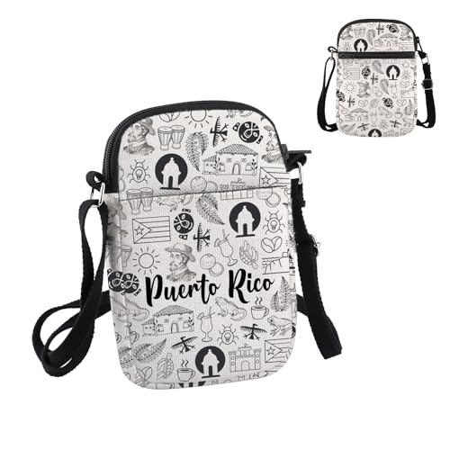 PWHAOO Puerto Rico Lover Gift Puerto Rico Doodles Landmarks Crossbody Bag Puerto Rico Vacation Travel Bag