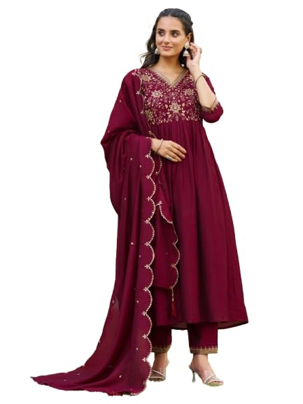 berrylicious Women’s Embroidered Anarkali Kurta Set with Dupatta | Ethnic Wear | Kurta Pant Dupatta Set-picture-24