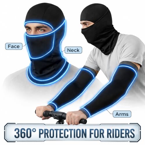 Image of AutokraftZ ๐๐ข๐ ๐๐ข Balaclava Face Mask for Bikers Men-Women with Arm Sleves UV Sun Protection | Face Cover for Bike Riding | Breathable Sweatproof for Outdoor Use | Bike Helmet Accessories for men