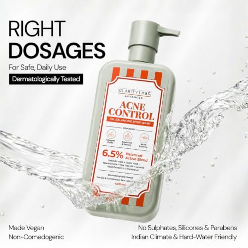 Image of Acne Control Salicylic Acid Body Wash for Body and Back Acne, 400ml, Actives with Niacinamide, Tea Tree, Lactic Acid, Strawberry Skin Shower Gel for Men and Women