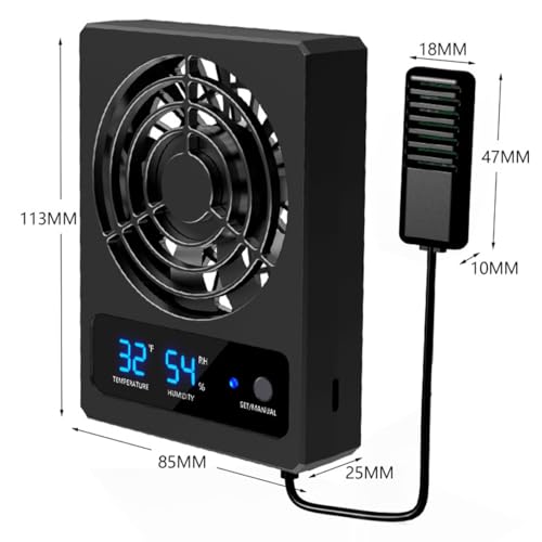 Namvo Kühler für Reptilien-Vivarium, Temperatur- und Feuchtigkeitsmessgerät für Reptilien, automatische Steuerung des Lüftungsventilators für Regenwald-Terrarium-Vivarium-Reptilien