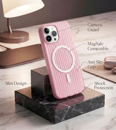 Image of amazon basics Streak Magnetic Protective Cover Compatible with iPhone 15 Pro | MagSafe | Camera & Body Protection|Anti Shock,Scratch Resistant|Precise Cutouts Modern Design|Wireless Charging - Pink