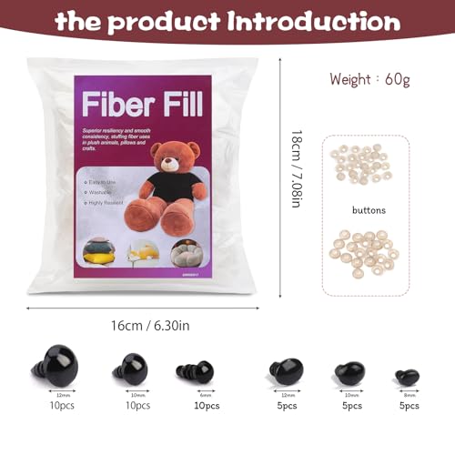 Image of BUTUZE 60g /2.1oz Polyfill Stuffing Fiber Fill, Premium Fiberfill for Craft, High Resilience Crochet Stuffing, Small Amount Stuffing for Stuffed Animals, Cotton Batting - Small Package