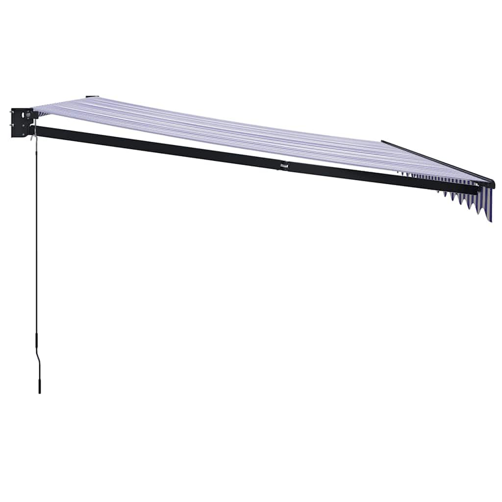 Tenda da Sole Retrattile a Manovella, Blu e Bianca 4.5x3m, Tessuto Poliestere UV e Struttura Alluminio, Tendone da Esterno per Balcone Giardino Patio