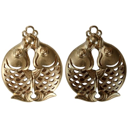 SUPVOX Adorno de Peces de Latón Retro Doble, Colgante de Doble Pez 2 Piezas, Decoración Creativa China para Escritorio, Amuleto de Fortuna Vintage, Colección Artesanal