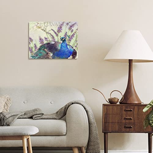 Impression sur toile paon et fleurs pour décoration murale de salon