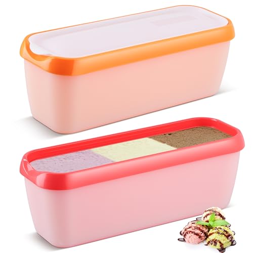 SMRONAR Ice Cream Containers 2 Pack 1.5L Reusable Freezer Food Storage Containers with Lids Dessert Storage Tubs for Homemade Ice Cream Gelato Frozen Yoghurt Sorbet