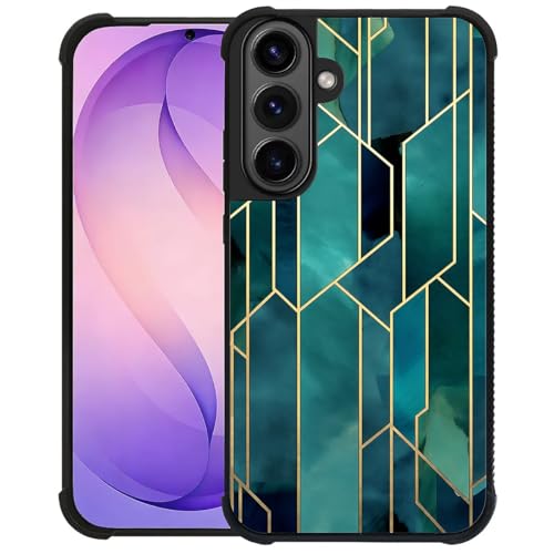 Goodsprout Compatible with Samsung Galaxy S26 Case,Amazing Pattern Design Shockproof Anti-Scratch Hard PC Back Case for Samsung Galaxy S26 Teal Gold Marbled Geometric Design