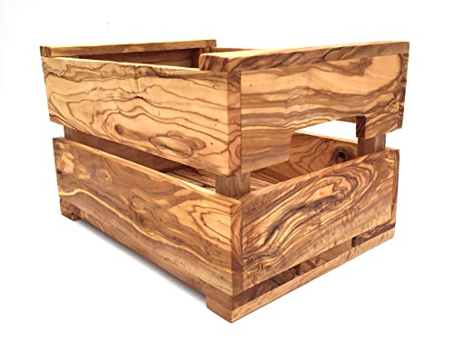 Kiste handgefertigt aus Olivenholz Größe M 30x22x19 cm Aufbewahrung Gemüsekiste Obstkiste Dekor Holzkiste Hochwertig Cover
