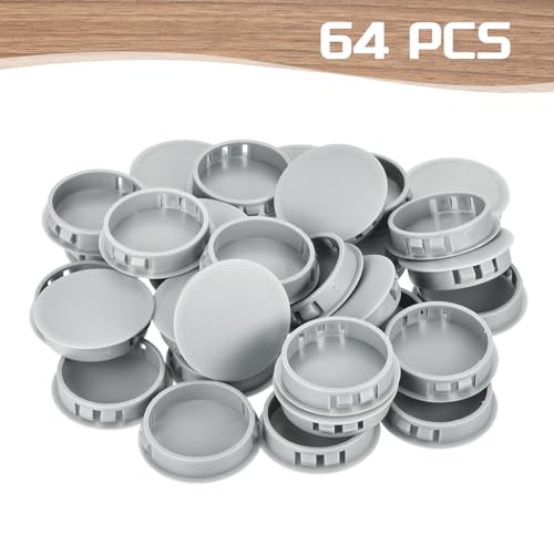 Image of MECCANIXITY 64PCS 40mm(1 9 /16 inch) Light Gray Plastic Hole Plugs, Flush Type Panel Hole Plugs Insert End Caps for Locking Hole Tubes Furniture Cabinet