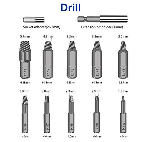 Damaged Screw Extractor Set, Werkzeug 20 PCS Stripped Screw Extractor Kit for Broken Bolt Extractor All-Purpose HSS Bolt Extractor Screw Remover Set with Magnetic Extension Bit Holder & Socket Adapter - Thumbnail 6