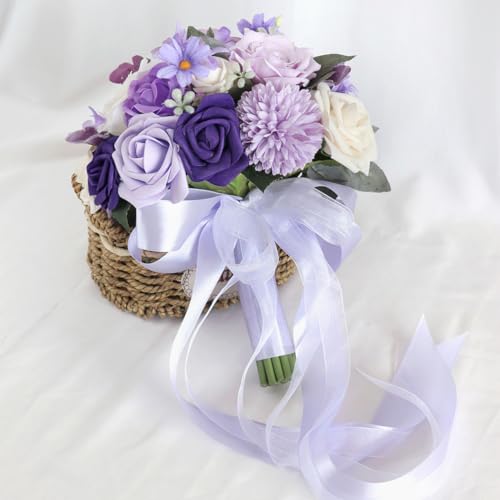 S_SSOY Wedding Bouquet Bride,Bride Bridal Bouquet Bridesmaid Artificial Flowers for Ceremony Anniversary Party Bridal Shower Decoration Wedding Bouquets (Lilac Purple) by S_SSOY - Image 5