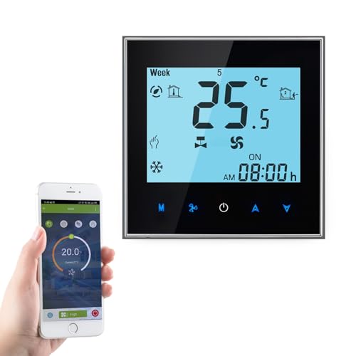 Qiumi Qiumi Termostato Inteligente WiFi Aire Acondicionado Controlador de Temperatura Funciona con Alexa Google Home, Iluminación de Pantalla Suave, 95~240V AC