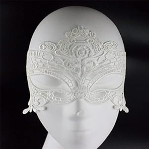 Vrouw zwart/wit/rood uitgehold kant oogmasker kostuums (Color : Style 2 White)