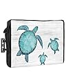 DecorLovee Outdoor TV Cover 80 to 85 Inches Weatherproof, Sea Turtle Outdoor TV Enclosure with Remote Control Pocket, Coastal Ocean Teal Nautical Vintage Wooden TV Screen Protectors for Outside TV