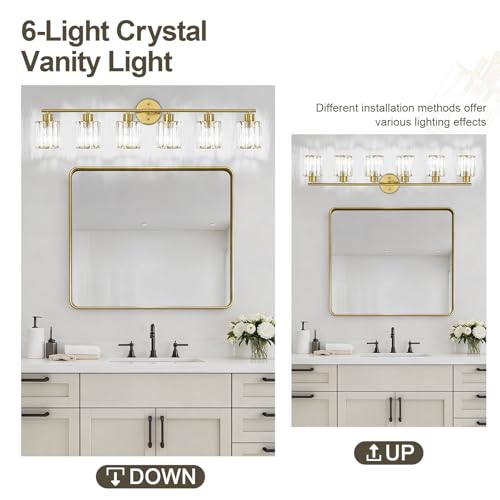 Image of Modern Gold Crystal Bathroom Light Fixtures,6-Light