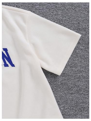 Image of Verdusa Girl's Tracksuit Sets 2 Piece Outfits Letter Print Vacation Tee Top and Drawstring Waist Shorts