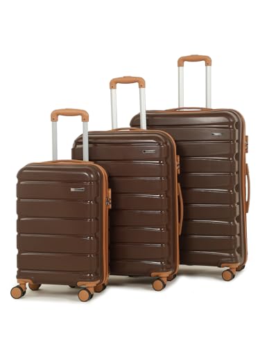 Image of Teakwood MA Trolley Bag, Hard with Zipper Closure, Adjustable Push Button & Cross Side Strap, Number Lock System 360 Degree (Brown, Set of 3)
