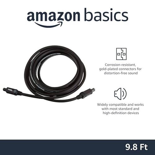 Image of Amazon Basics Toslink Digital Optical Audio Fiber Optic Cable, Multi-Channel, for Sound Bar, Audio System, Home Theatre, Gold-Plated Connectors, 9.8 Foot, Black
