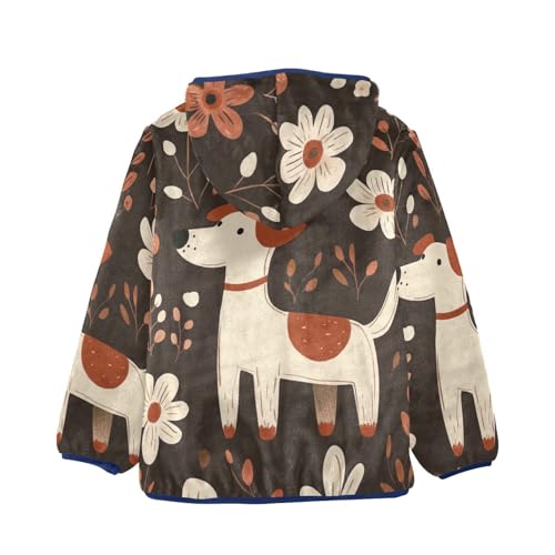 Puppy and Flowers Girls Fleece Jacket Girls Fall Jacket Girls Zip Up Hoodie Girls Sherpa Jacket 2-10T2