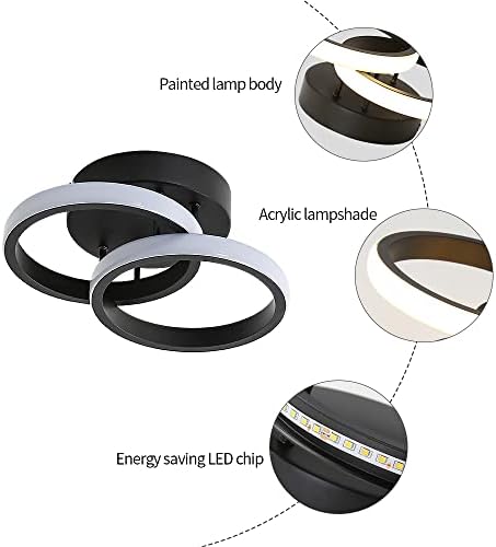 LED Ceiling Light, 22W 2700LM Modern Round Creative Design Led Ceiling Lamp, 3000K Warm White Light Aisle Ceiling Light for Bedroom, Aisle, Hallway, Balcony, Living Room, Kitchen, Black, Dia 25CM