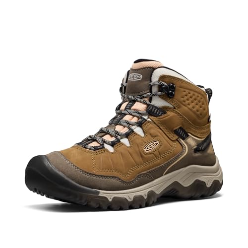 KEEN Women's Targhee 4 Mid Height Durable Comfortable Waterproof Hiking Boots, Coyote/Peach Fuzz, 9