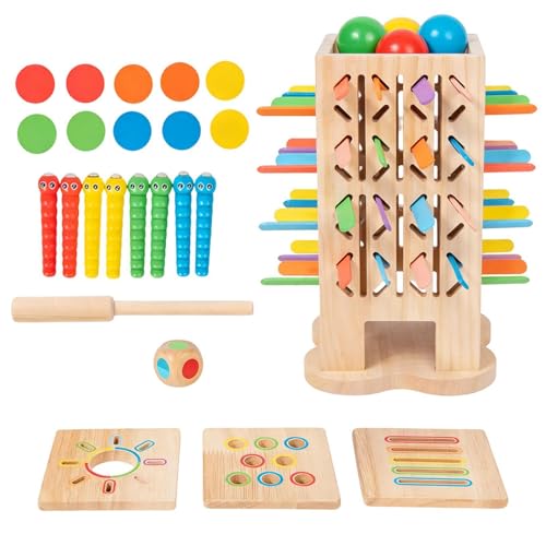 Jeu de baguettes chinoises 5 en 1 avec parcours de billes et dés en bois