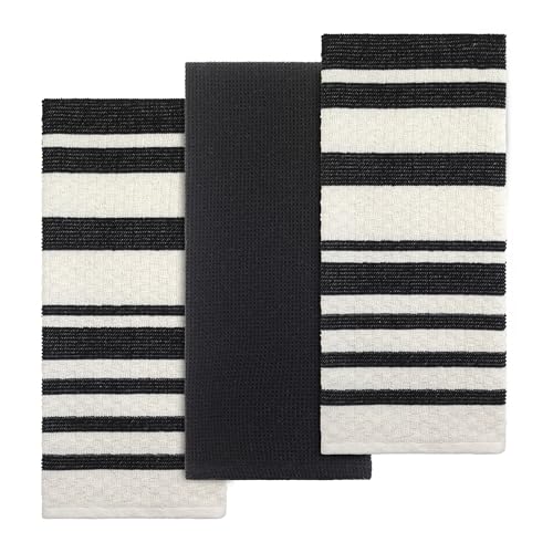Izod - Kitchen Towels, 100% Soft & Highly Absorbent Recycled Cotton Towels, 3 Piece Kitchen Linens Set (Essex Collection, Black)