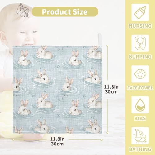 vvfelixl Baby Muslin Washcloths Cute Rabbit Swimming in River Baby Burp Cloths Cotton Babys Face Towel for Newborn Infants Boys Girls Soft and Absorbent 11.8 X 11.8 in, 3 Pack4