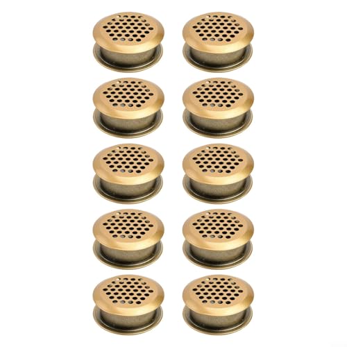 Griglia di ventilazione a doppia faccia per armadio, scarpiera, griglia di ventilazione, 35 mm, in acciaio inox, con foro a rete, per armadietti, mobili, prevenzione dell'umidità, colore oro (10 pezzi