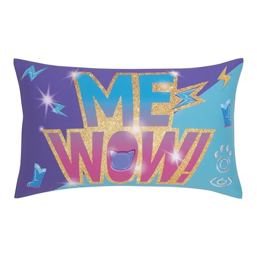 Image of NoJo Disney Junior SuperKitties Purple, Pink, and Aqua, with Ginny, Sparks, Buddy, and Bitsy 4 Piece Toddler Bed Set - Comforter, Fitted Bottom Sheet, Flat Top Sheet, and Reversible Pillowcase