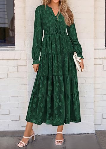 Image of KIRUNDO Spring Wedding Guest Dresses for Women 2026 Maxi Floral Long Sleeve Elegant Ruffle Tiered Flowy Party Long Dress
