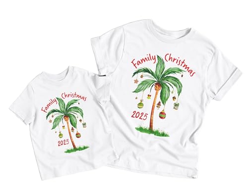 Image of Christmas in July Shirts Mommy and Me Matching Palm Tree Graphic Tee Family Christmas 2025 Shirt Mom Toddler Tops