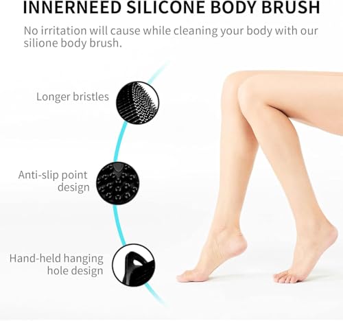 Image of INOVERA (LABEL) Silicone Bathing Scrubber - Exfoliating Cleaning Bath Brush - Soft Body Wash Shower Brushes (Black)