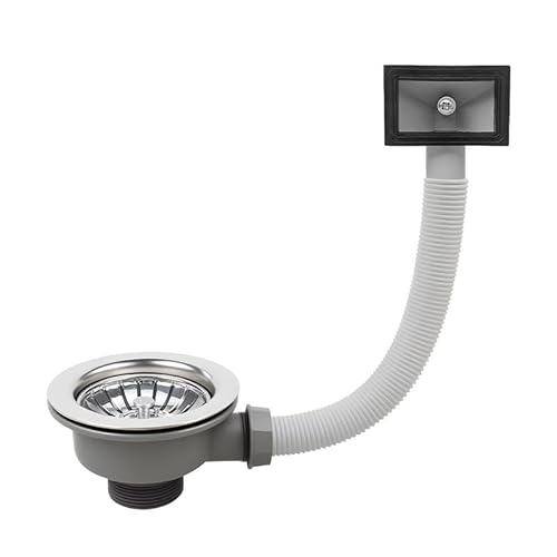 114mm Kitchen Sink Waste Fittings 1½" Basket Strainer Waste and Rectangle Overflow, Stainless Steel Sink Waste Kit (110mm)
