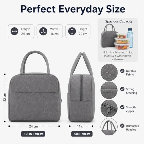 Image of Milton Reusable Lunch Bag Set of 2 with Thermal Lining, Large Capacity Food Carrier for Office School Travel Picnic and Outdoor Activities, (Grey,Grey