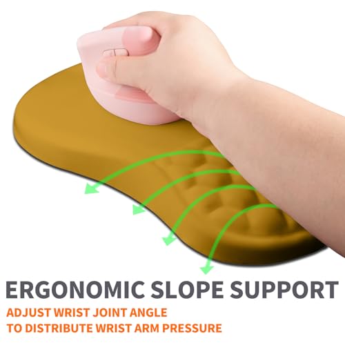Image of Ergonomic Joint Wrist Support Mouse Pad with Memory Foam Cushion Massage Bump, Carpal Tunnel Pain Relief Mousepad Slope Design for Wrist Rest, 11.8x7.9 in, Goldenrod