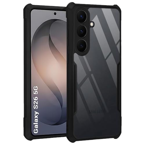 Image of TheGiftKart Shockproof Crystal Clear Back Cover Case for Samsung Galaxy S26 5G | 360 Degree Protection | Protective Design | Transparent Back Case Cover (PC & TPU, Black Bumper)