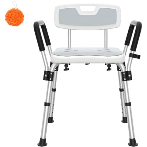 Kicimpro Shower Chair for Elderly and Disabled, 10 Mins Installation, Heavy Duty Shower Chair for Inside Shower, 6 Adjustable Height Shower Seat for 5'1"-6'4" Users, Bath Chair with Pad and Bath Ball Cover