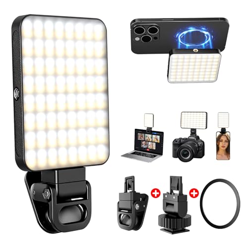 128 LED Rechargeable Portable Selfie Light Video Conference Lighting with Clip and Camera Tripod Adapter 3 Lighting Modes for Laptop/Phone iPhone Camera Youtube TikTok Makeup Vlog