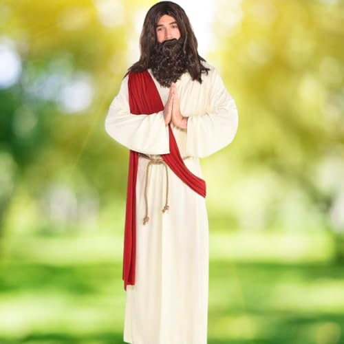 Full-Length Jesus Costume - Standard Size, Washable and Comfortable to Wear Adult Costume - Perfect for Halloween Costume, Holidays, Easter, Christmas & More, 1 Set