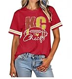 Football Shirt for Women Game Day Shirt Football Heart T-Shirt Sports Season Short Sleeve Tops Red