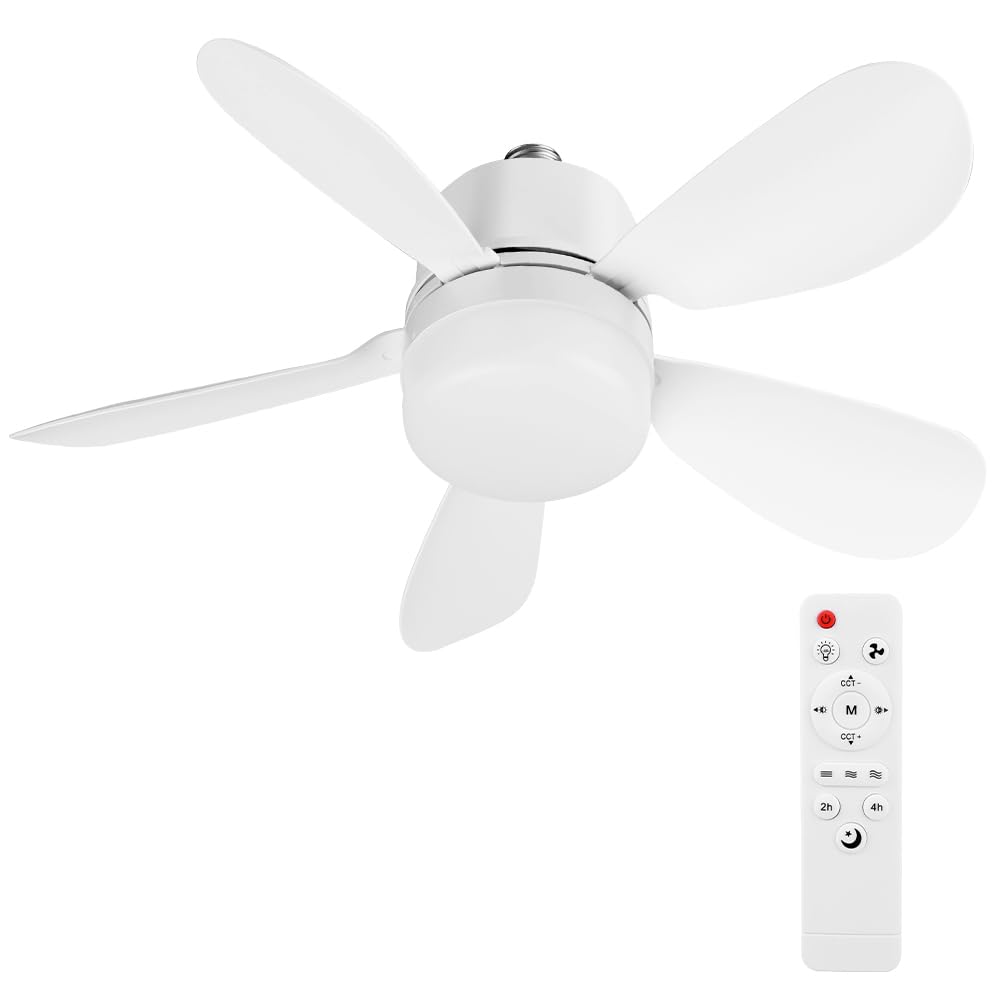 Φ42cm, 30W Ceiling Fan Light With Remote | 42Cm Plug In Socket Ceiling Fan Light | Timing Dimmable Led Light Fan Bulb Fitting | E26/E27 Silent Screw In Lamp Fans For Bedroom