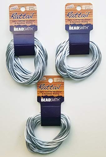 The Beadsmith 2mm Rattail Satin Cord - Silver - 3 Packs / 6 Yards per Pack