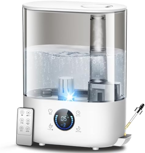 （15:30時点） 加湿器 大容量 5L【2025年新モデル・3重除菌】ハイブリッド式「超音波式 & 加熱式」上から給水 最大65時間連続稼働 静音 アロマ対応 卓上 かしつき スチーム式 小型 リモコン付き 12時間切タイマー 睡眠モード 三段階噴霧量 空焚き防止 お手入れ簡単 省エネ 32畳 LEDライト オフィス/寝室/子供部屋/花粉症対策 PSE認証済み