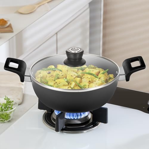 Image of Borosil 4 L (28 cm) Hard Anodized Deep Kadai with Glass Lid | Aluminium Grade 3003 | Glossy Exterior & Matt Interior | Even Heat Distribution | Easy to Clean | 1 Year Warranty